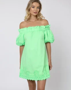 Poplin Off Shoulder Mini Dress with Ric-Rac - Apple