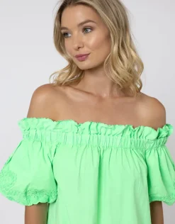 Poplin Off Shoulder Mini Dress with Ric-Rac - Apple