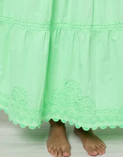 Poplin V-Neck Loose Maxi Dress with Ric-Rac - Apple