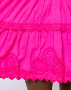 Poplin V-Neck Tiered Mini Dress with Ric-Rac - Indian Pink