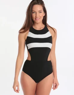 Profile Formula One Sports High Neck One Piece - Black White