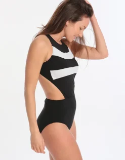 Profile Formula One Sports High Neck One Piece - Black White