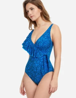 Profile Mehndi Ruffle Surplice Swimsuit - Blue