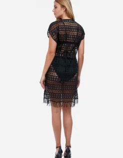 Profile Tutti Frutti Crochet Plunge V Neck Dress - Black