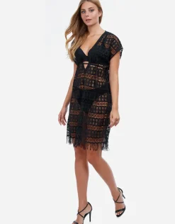 Profile Tutti Frutti Crochet Plunge V Neck Dress - Black