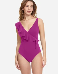Profile Tutti Frutti Ruffle Surplice Swimsuit - Warm Violet