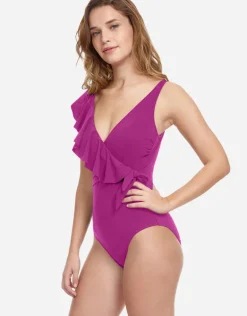 Profile Tutti Frutti Ruffle Surplice Swimsuit - Warm Violet