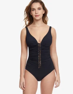 Profile Twist D Cup Plunge V Neck Swimsuit - Black