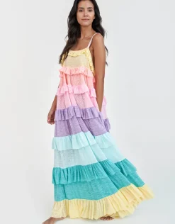 Rainbow Ruffle Tiered Dress - Pastels