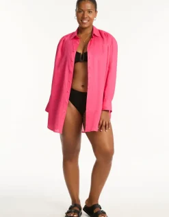 Resort Linen Beach Shirt - Hot Pink