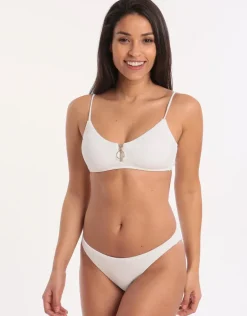 Retro Purity Zip Front Bralette Bikini Top - White