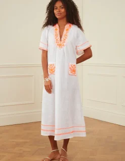 Rhodes Kaftan - White and Orange