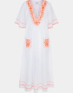 Rhodes Kaftan - White and Orange