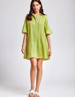 Romina 3/4 Sleeve Shirt Dress - Lime
