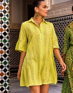 Romina 3/4 Sleeve Shirt Dress - Lime