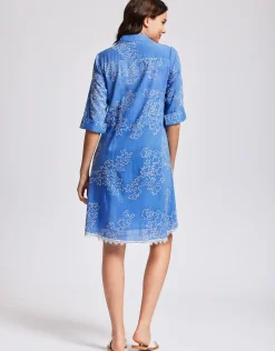 Romina 3/4 Sleeve Shirt Dress - Capri Blue