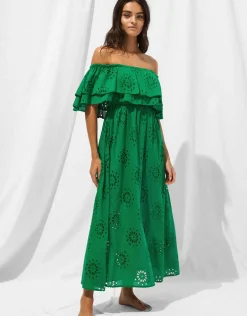 Ruffle Shoulder Maxi Dress - Green Flare