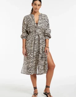 Sahara Shirred Cuff Shirtdress - Animal