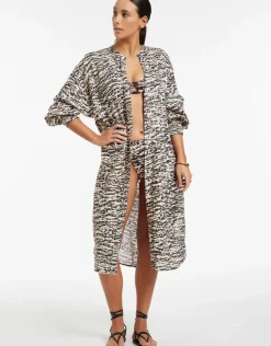 Sahara Shirred Cuff Shirtdress - Animal
