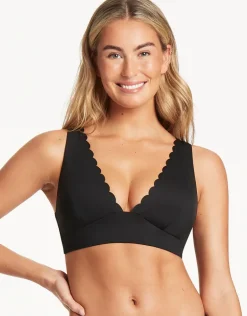 Scallop Longline Tri Bikini Top - Black