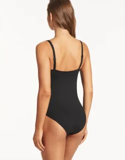 Scallop Square Neck Swimsuit - Black