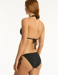 Scallop Tie Side Bikini Pant - Black
