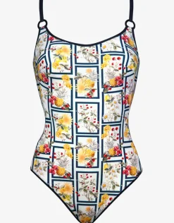 Scenery Underwired Tank Swimsuit - Monochrome Garden