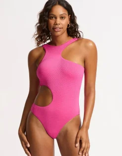 Sea Dive Cut Out Swimsuit - Fuchsia Rose