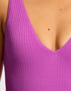Sea Dive Deep V Neck Swimsuit - Violet