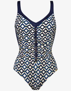 Seaside Dining Moulded Swimsuit - Navy Cream