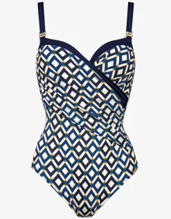 Seaside Dining Moulded Underwired Swimsuit - Navy Cream