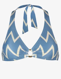 Seaside Vacay Halter Bikini Top - Blue/ White Zig Zag