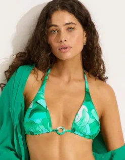 Secret Garden Reversible Longline Slide Tri Bikini Top - Jade