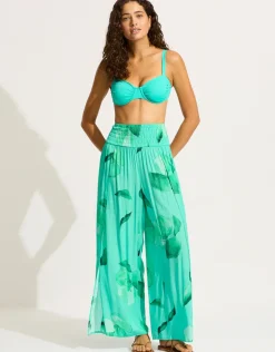 Secret Garden Shirred Wrap Beach Trouser - Jade