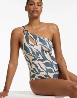Sereno One Shoulder Ring Swimsuit - Steel Blue