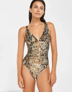 Serpent Ruched Moulded Swimsuit - Python