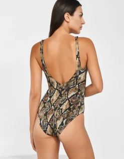 Serpent Ruched Moulded Swimsuit - Python