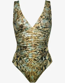 Serpent Ruched Moulded Swimsuit - Python