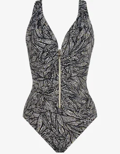 Shore Leave Zipt Swimsuit - Black and White