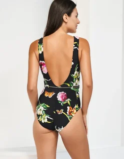 Siciliana Plunge Swimsuit - Black-Brights