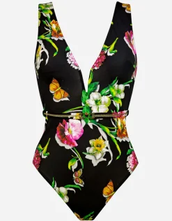 Siciliana Plunge Swimsuit - Black-Brights