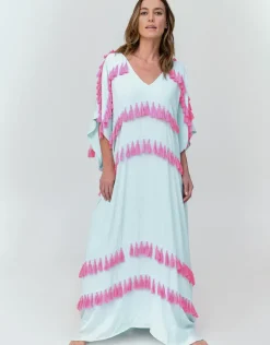 Silky Tassel Kaftan - Sky Blue
