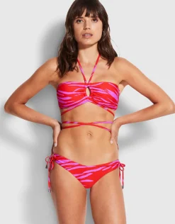 Skin Deep Loop Tie Side Bikini Pant -Mandarin Red