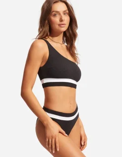 Slice of Splice One Shoulder Bikini Top - Black and White