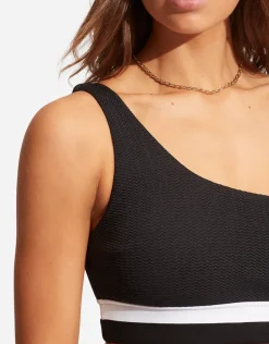 Slice of Splice One Shoulder Bikini Top - Black and White