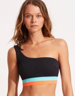 Slice of Splice One Shoulder Bikini Top - Black