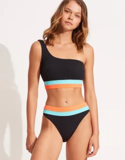 Slice of Splice One Shoulder Bikini Top - Black