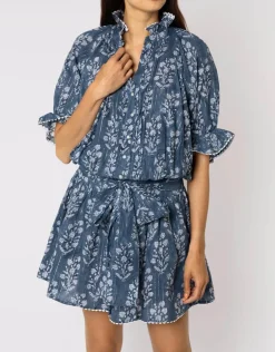 Small Flower Block Print Blouson Dress - Midnight