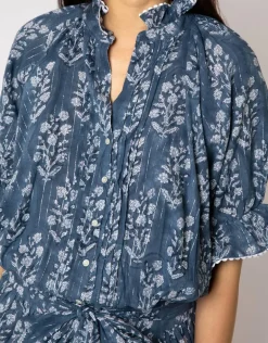 Small Flower Block Print Blouson Dress - Midnight