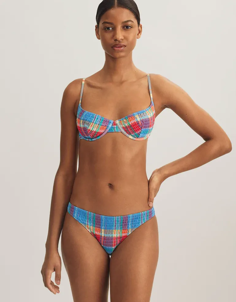 Smocked Madras Devin Hipster Bikini Pant - Multi